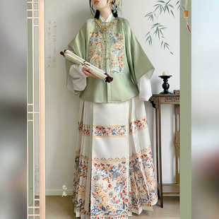 曹州府原创麒麟明制汉服女提花方领补服短袄半袖马面裙套装秋冬款