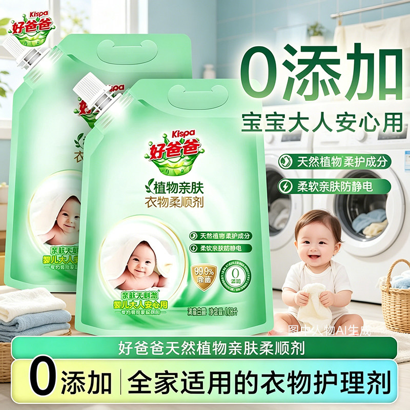 立白好爸爸衣物柔顺剂宝宝衣物柔软蓬松亲肤防静电留香袋装正品