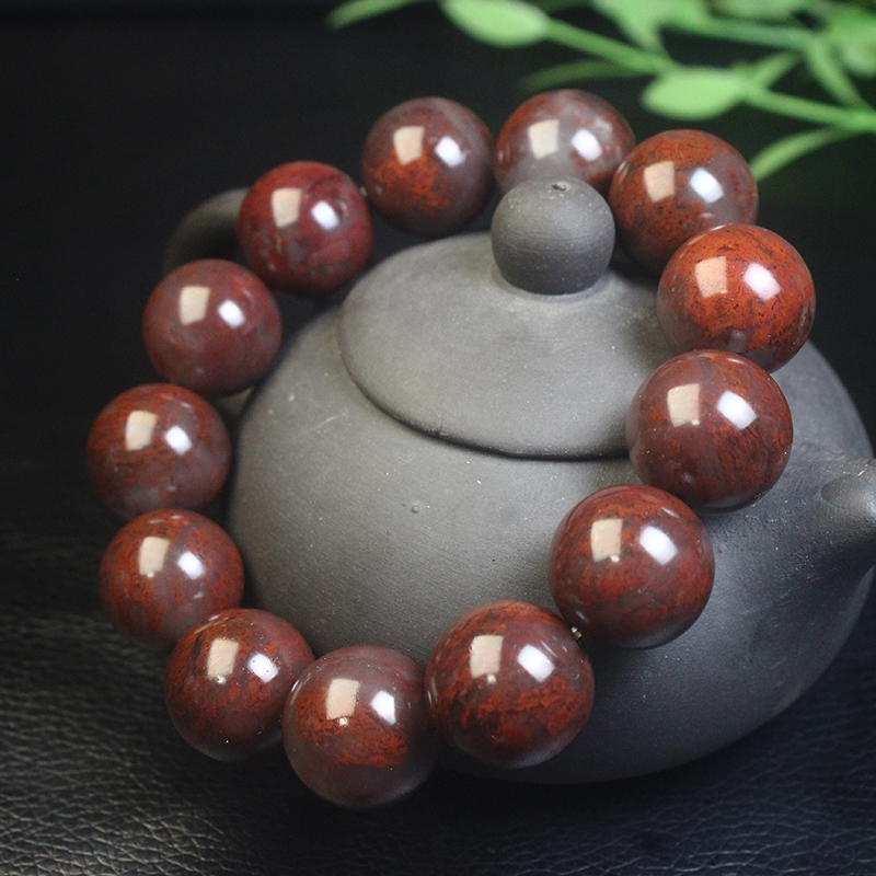 正品桂林鸡血玉手串乾坤料男款纯天然玉化手链串珠佛珠带证书18mm