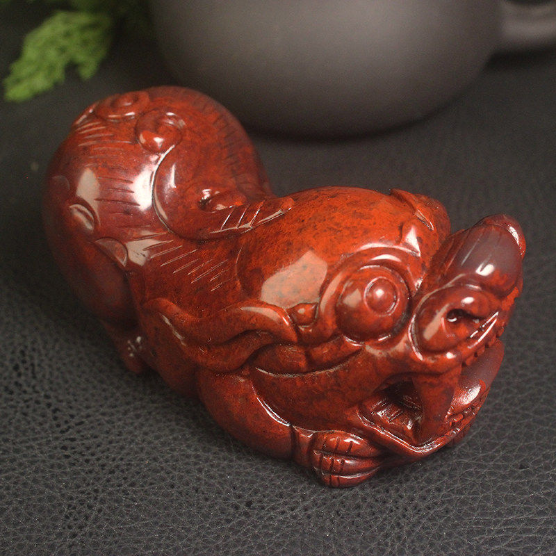 正品桂林鸡血玉貔貅手把件小摆件大红袍纯天然玉石带证书把玩件