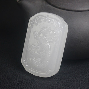 正品桂林鸡血玉白色贵妃料凤牌吊坠龙凤牌挂件项链天然玉石带证书