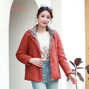 泰格女装冬装新款绣花时尚短款连帽棉服中年大码保暖棉衣百搭女装