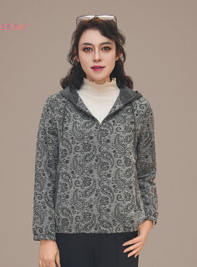 泰格旗下品牌桑迪春装新款一手长加里衬连帽外套中年大码休闲女装
