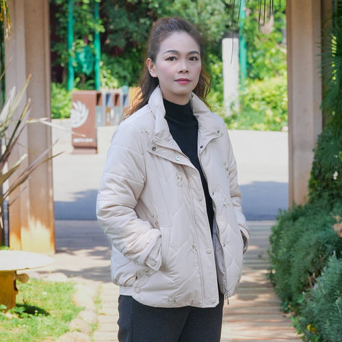 泰格女装冬装新款绣花时尚短款棉服夹棉外套中年大码保暖棉衣女装