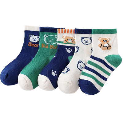 森林小熊儿童袜子夏季薄款男童中筒春款短袜卡通夏天网眼宝宝春季