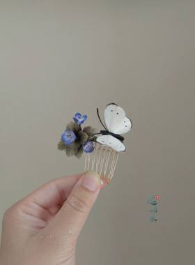双股木簪古风檀木手工绒花簪子女马面裙新中式旗袍茶服发饰配