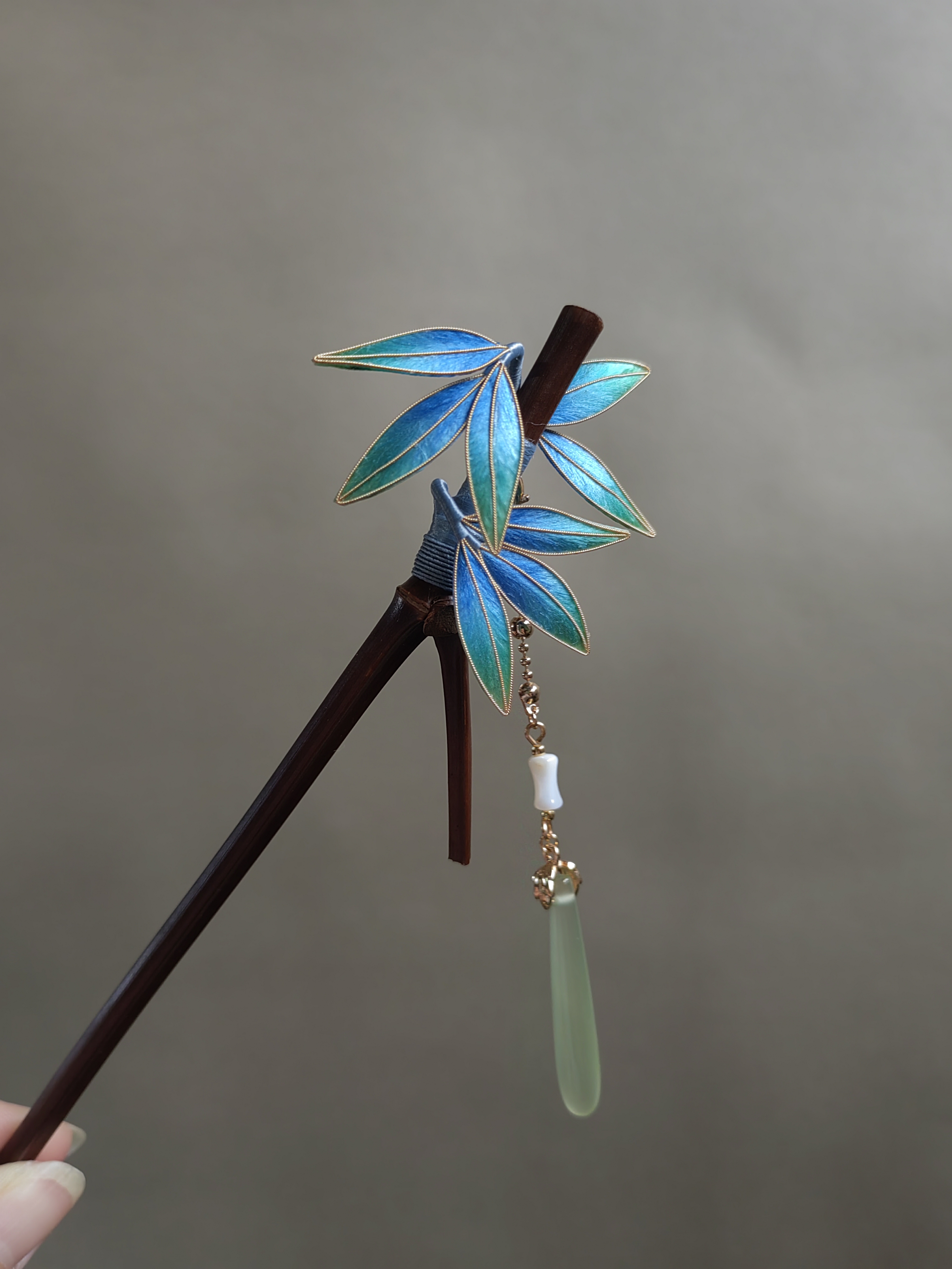 起居录福利竹叶掐丝绒花发簪吊坠古风汉服发饰汉服旗袍马面裙头饰