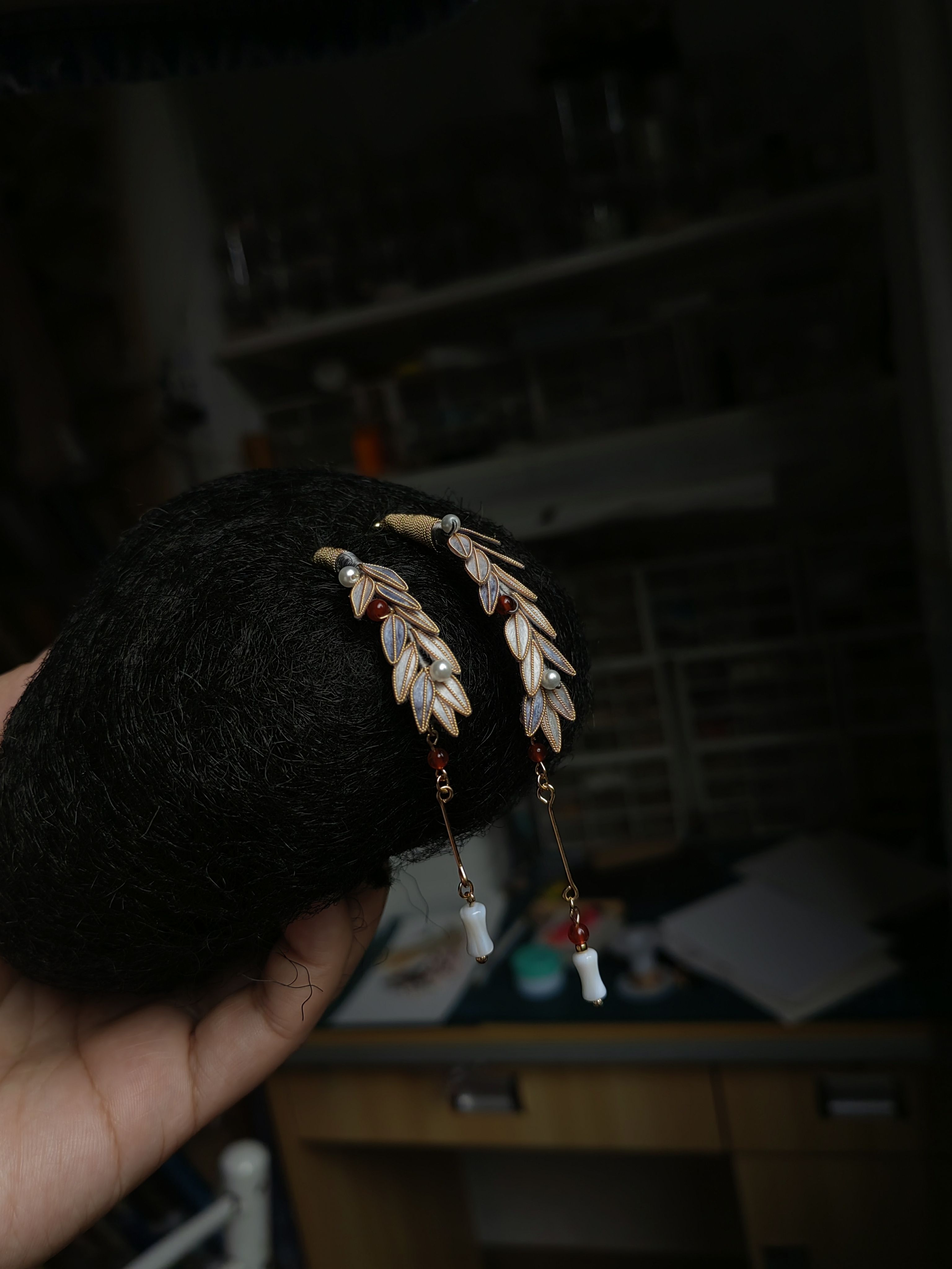 非遗绒花掐丝复古中国风小吊坠手工汉服旗袍发簪设计吊坠中式古风