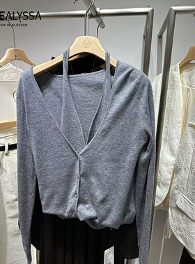 ROSEALYSSA若诗莉莎女2025春季新款挂脖假两件针织衫R5107-2407