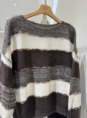 ROSEALYSSA若诗莉莎2025年冬季新款女撞色条纹毛衣R5403-1309-599