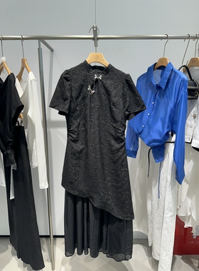 Rose Alyssa 若诗莉莎2026夏新女蝴蝶扣斜裁旗袍裙R6205-0705-699