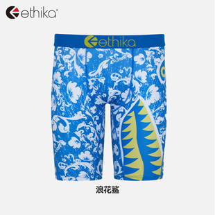 平角内裤 Ethika 防磨裆男士 鲨鱼嘴北美潮流印花运动内裤 浪花鲨