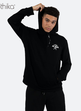 Ethika男装潮流Woody爱斯卡斧头卫衣酷印花图案黑色连帽抽绳卫衣