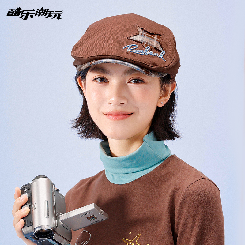 酷乐潮玩盐系拼接格纹棒球帽前进帽星星刺绣可爱兔云朵帽八角帽