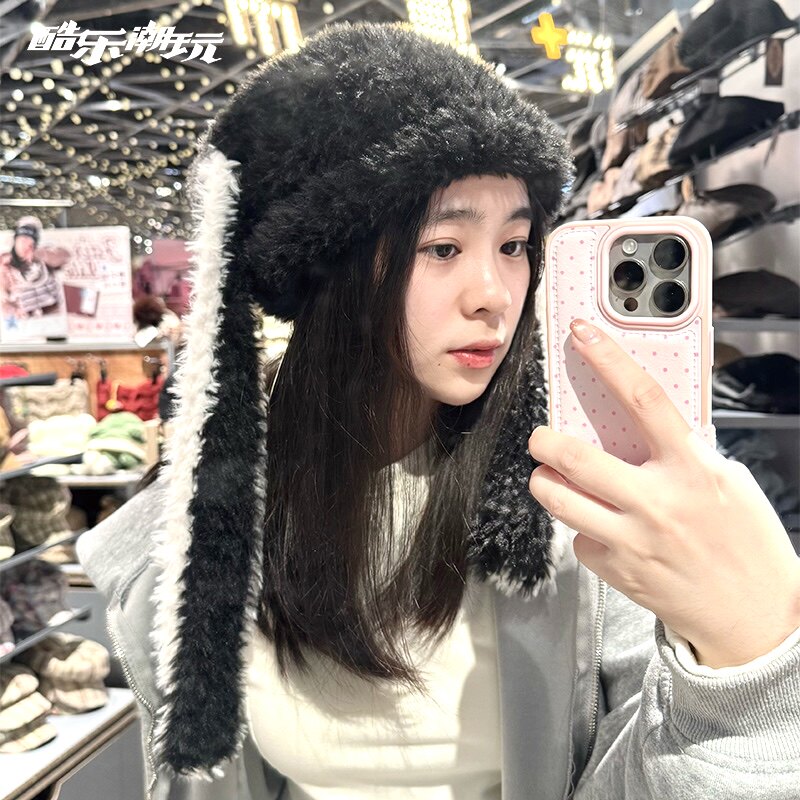 酷乐潮玩甜酷星星兔耳毛线帽2025秋冬毛绒保暖可爱护耳针织包头帽