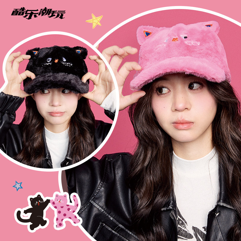 玩波点猫帽子三件套围巾礼物手套