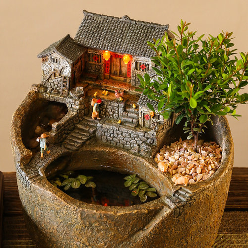 农家小院中式摆件流水