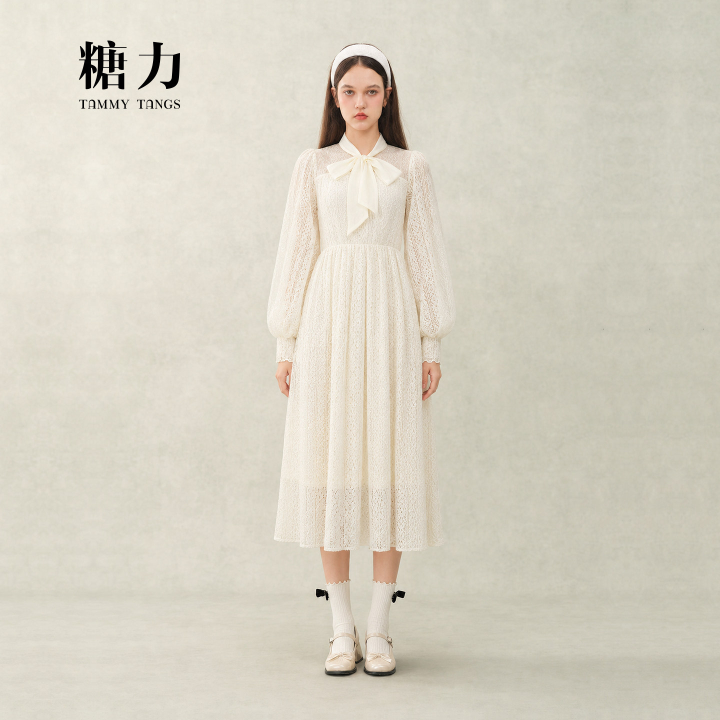 糖力气质优雅中长款蕾丝连衣裙女图片