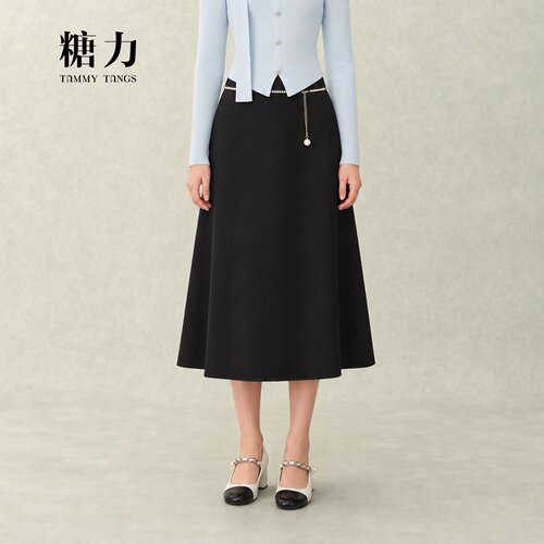 糖力赫本风A字伞裙配腰链半身裙