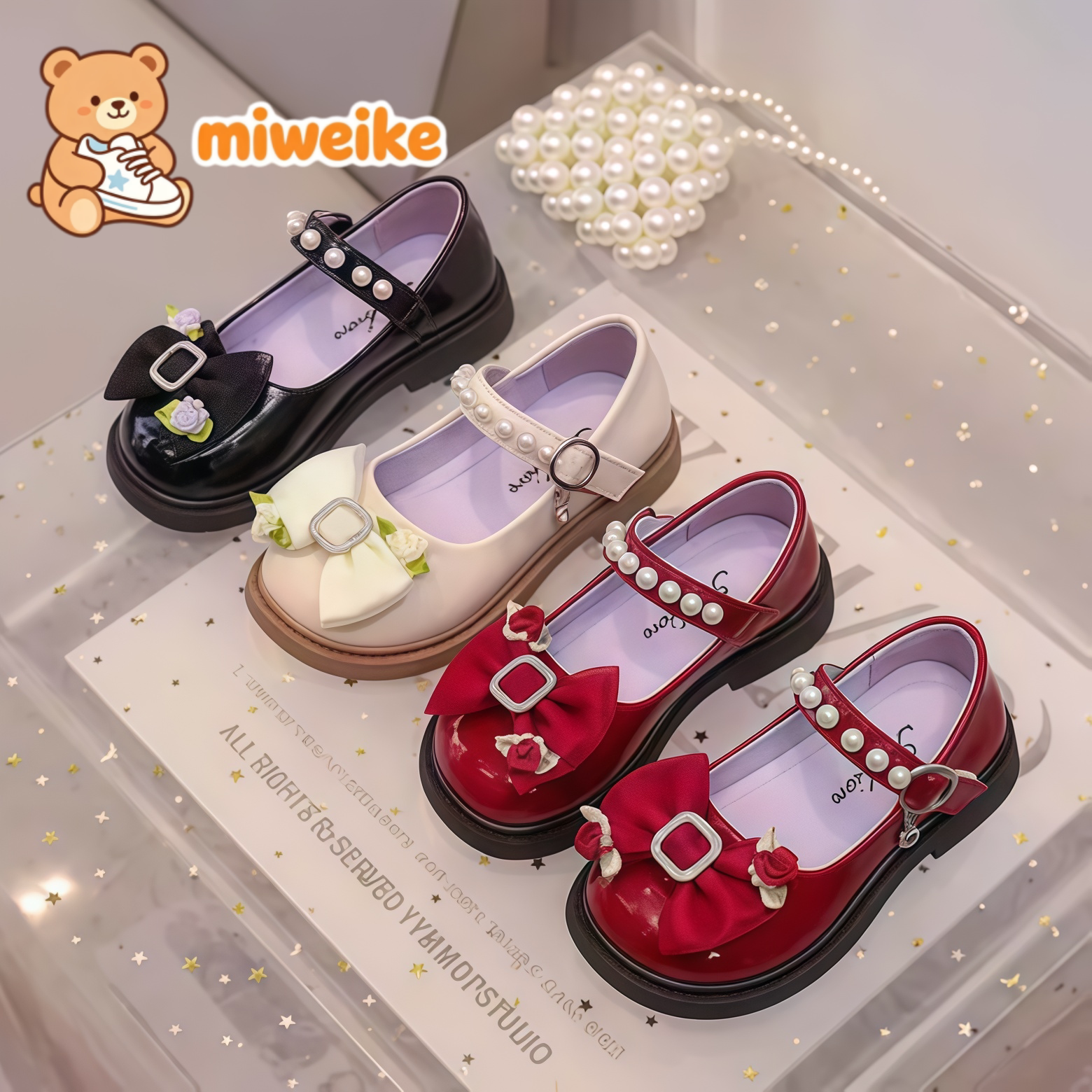 法国MIWEIKE女童蝴蝶结水钻鞋