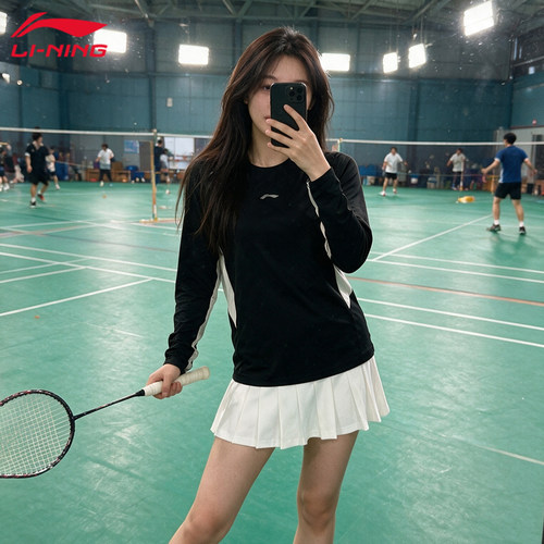 李宁巨好看羽毛球服女2026新款长袖T恤秋款运动速干上衣运动套装