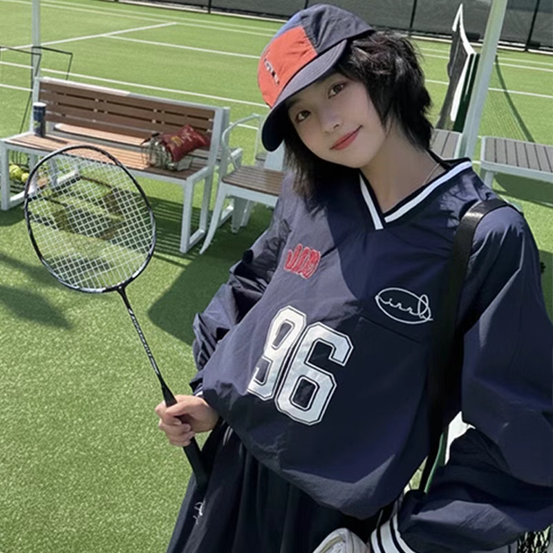 高端羽毛球服2025新款V领刺绣复古风秋季长袖女上衣外套羽毛球服
