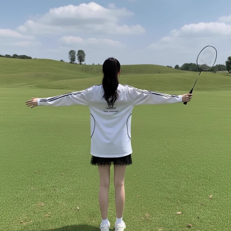 超好看羽毛球服女士2025新款美式复古宽松长袖T恤运动羽毛球服