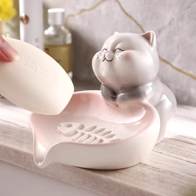 沥水肥皂盒家用免打孔洗手洗漱台陶瓷香皂盒卫生间香皂排水置物架