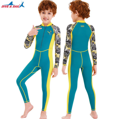 DIVE&SAIL新款儿童泳衣男童防晒连体潜水服长袖中大童速干水母衣