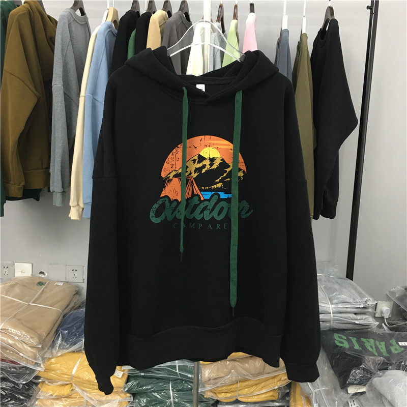 TYJR冬季新款女装加绒加厚连帽卫衣女韩版宽松印花外套上衣潮3573