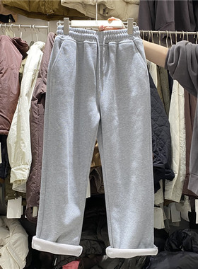 TY1980冬季新款2024韩版宽松显瘦百搭加绒加厚直筒休闲卫裤女9019