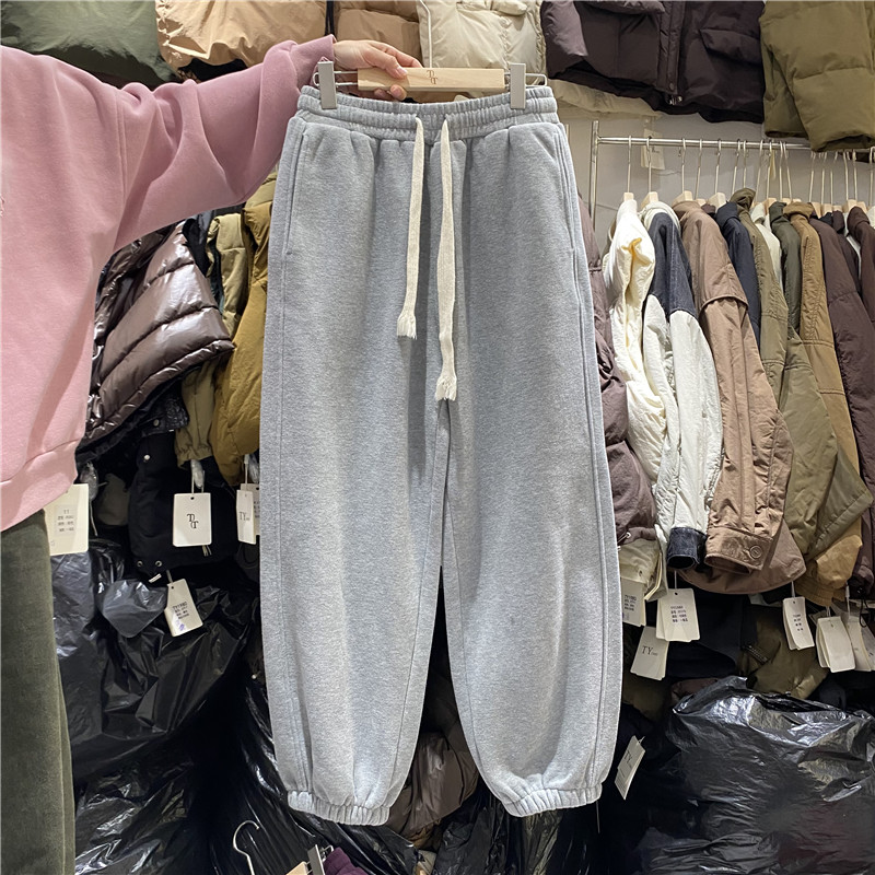 TY1980运动裤女冬季新款韩版宽松加绒加厚束脚休闲卫裤TT85699