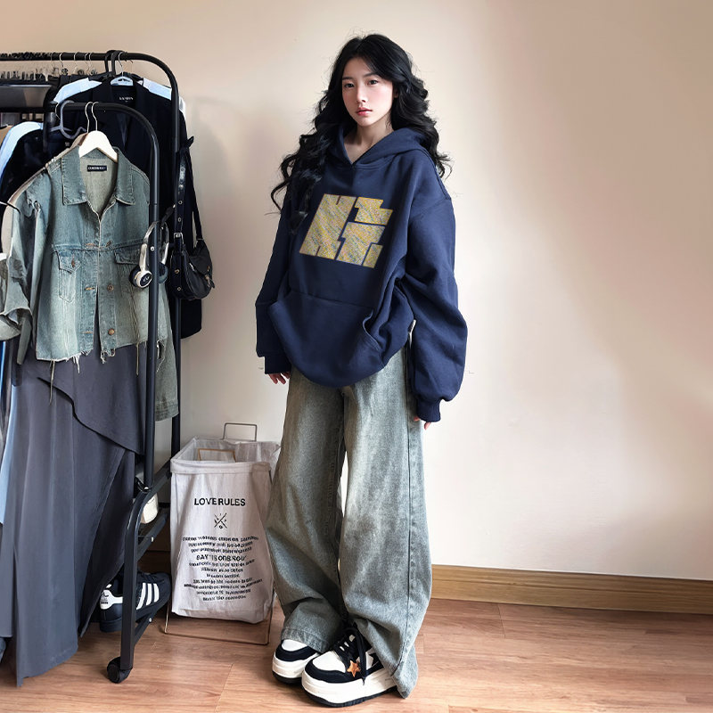 2025新款加绒连帽卫衣女 宽松百搭休闲外套 韩版秋冬字母印花上衣