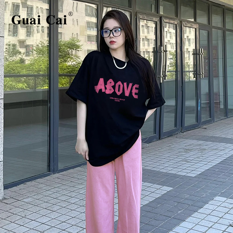 设计感小众黑色短袖T恤女2023夏季新款美式洋气宽松纯棉半袖上衣