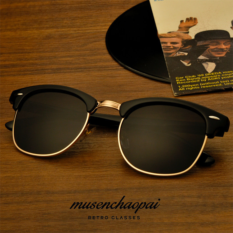 新款潮流偏光半框方形墨镜开车方框男女士时尚韩版太阳眼镜