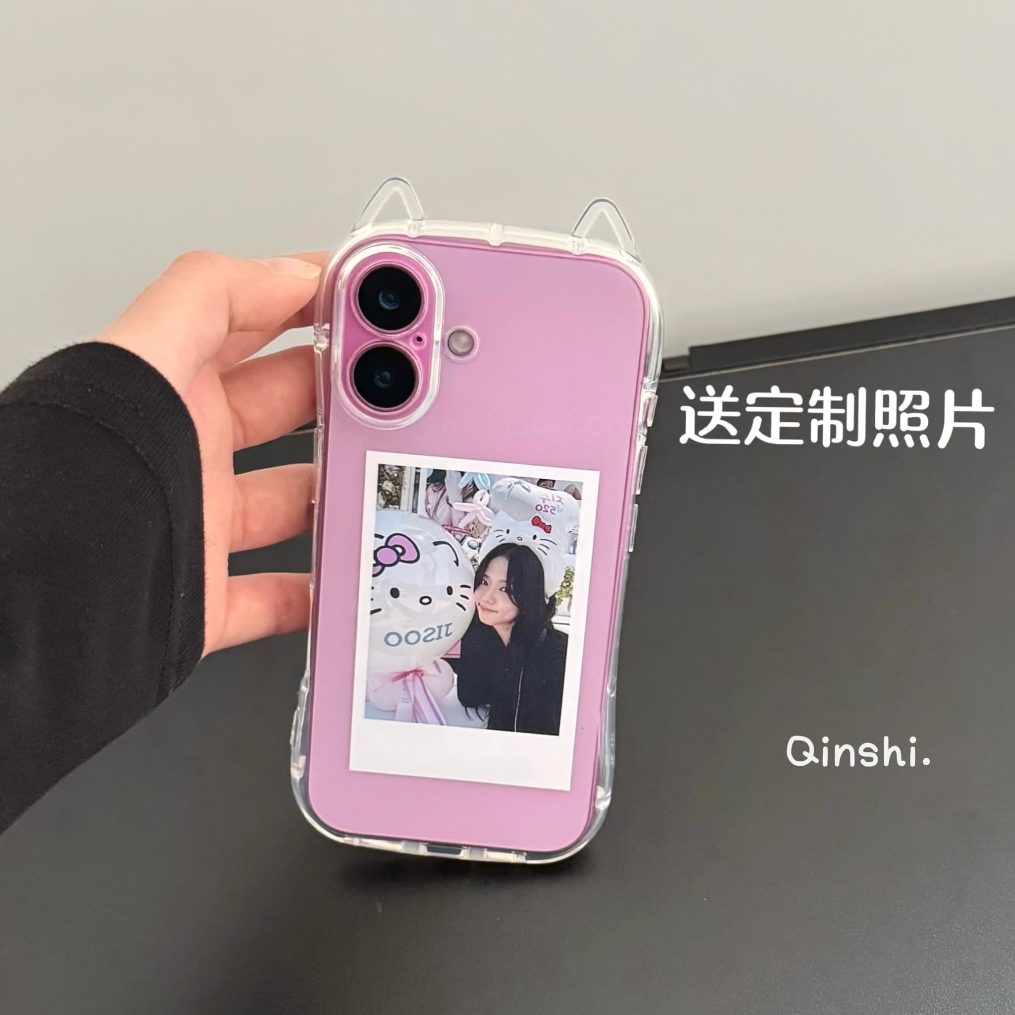 ins风可爱猫耳朵适用苹果16promax手机壳iphone15新款14情侣13透明DIY定制照片12简约11软plus防摔xsmax硅胶