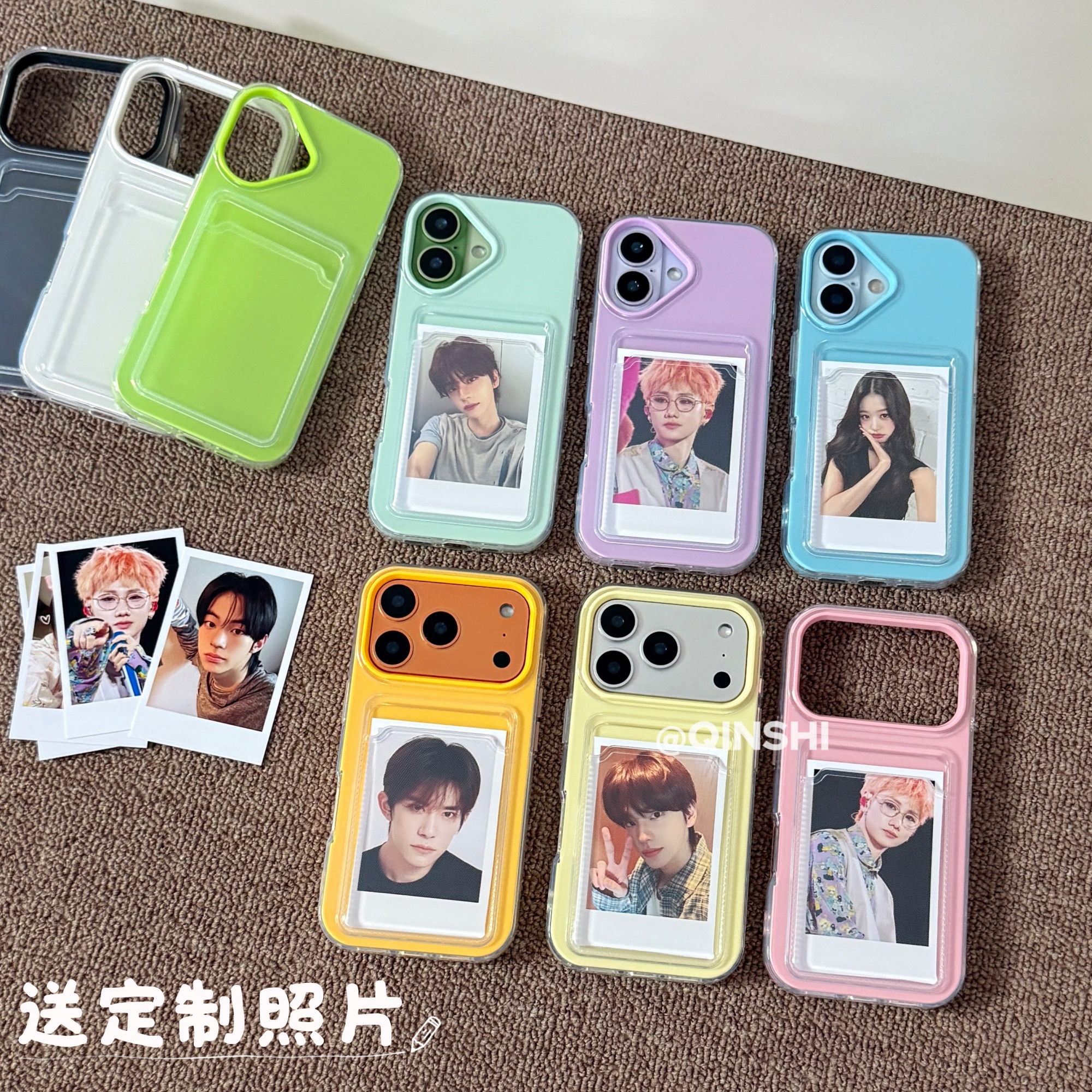 勤仕 简约纯色二合一卡包适用iphone17手机壳苹果16promax新款15情侣DIY定制照片14亚克力13全包防摔12软硅胶