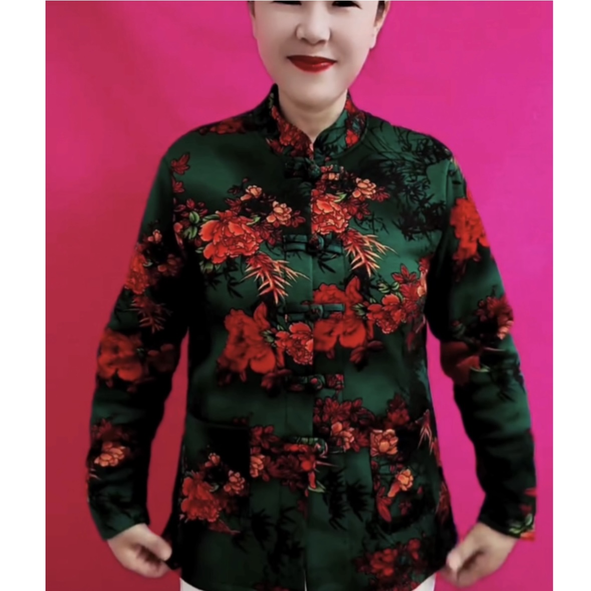 秋冬盘扣国风花色加绒女士小衫潮