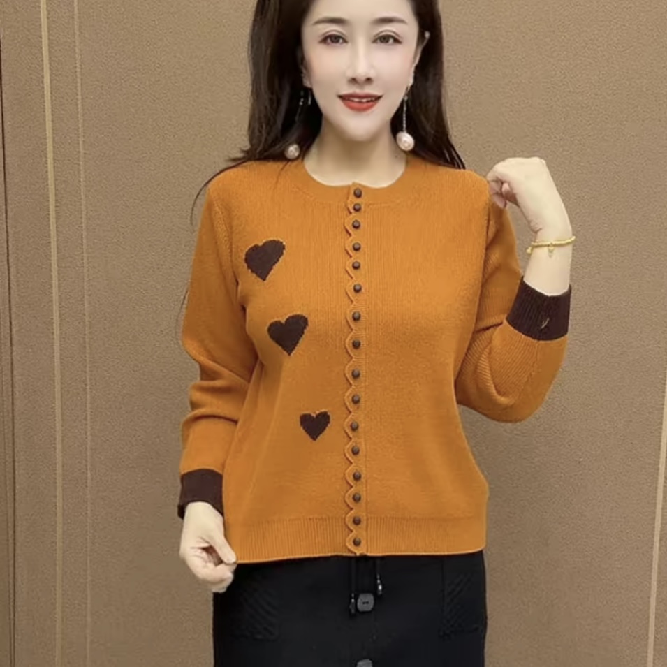 秋冬女士针织衫洋气爱心毛衣小衫