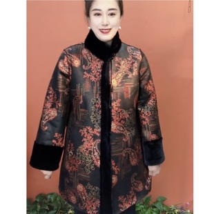 妈妈冬装仿皮草外套中长款老人衣服冬季棉服仿水貂毛领大衣女士潮