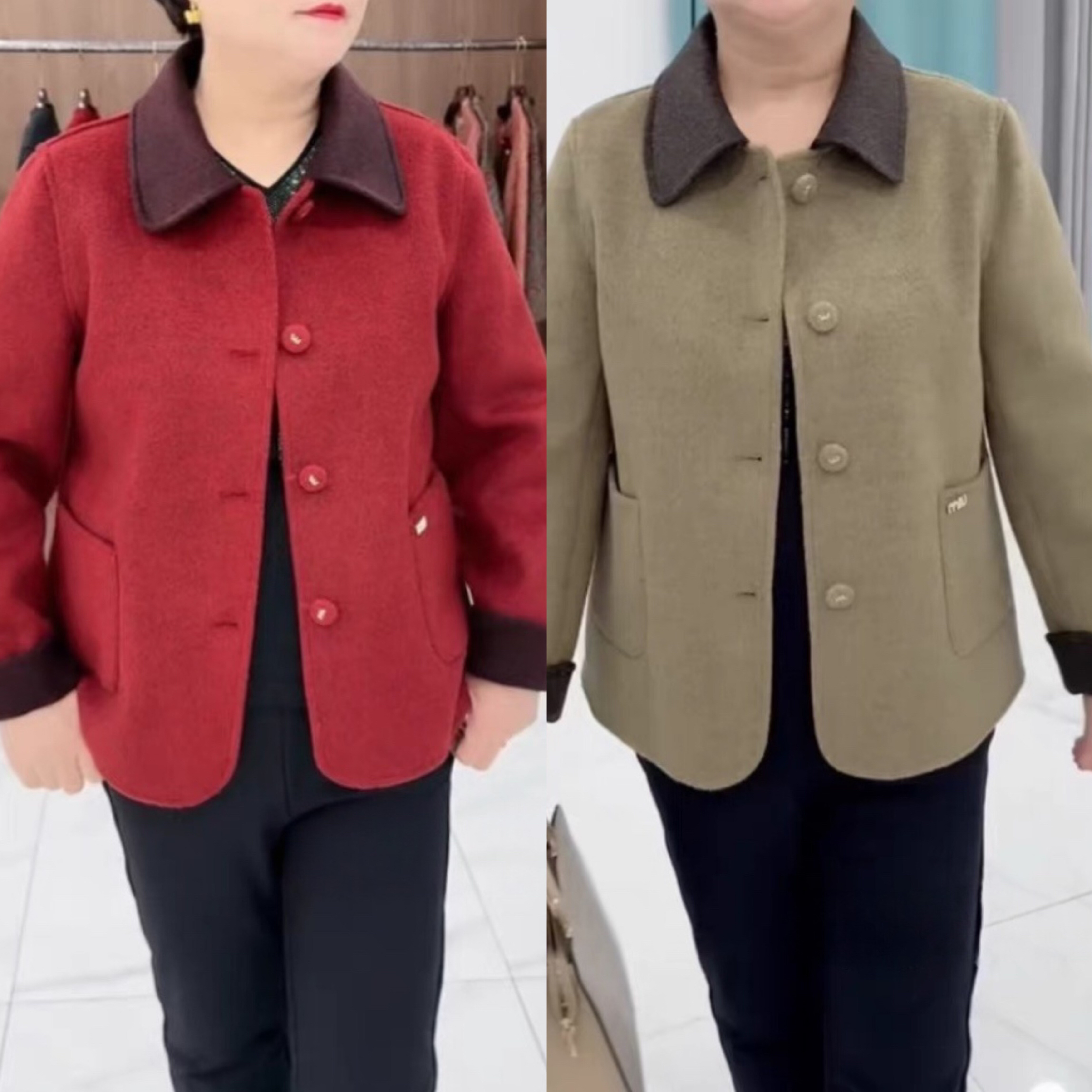 2026春秋新款女士翻领小香风毛呢外套洋气中老年妈妈装时尚上衣潮