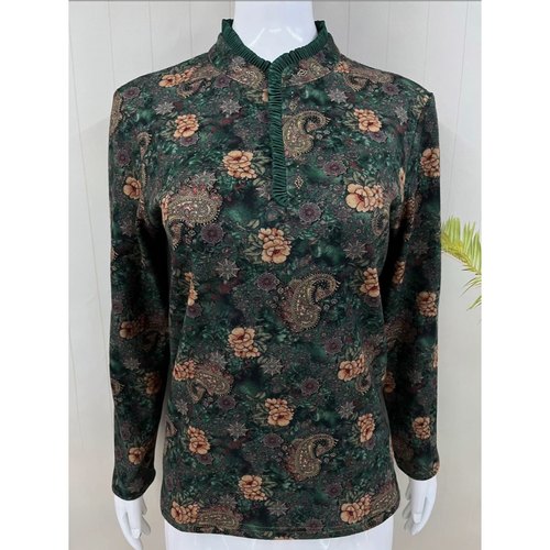 秋冬加绒花色女士时尚小衫打底衫