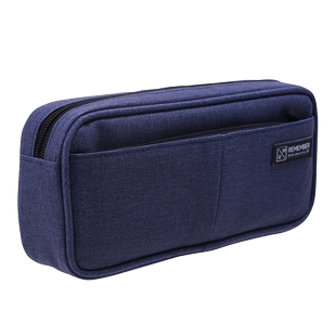 得力文具笔袋简约男女文具盒小学生铅笔盒收纳三口袋PU仿亚麻大容量韩国多功能拉链袋高中生学习用品文具袋