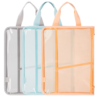 得力a4手提文件袋三层透明防水资料袋学生作业袋多隔层网纱拉链加厚证件办公用票据袋档案公文考研孕检袋分类