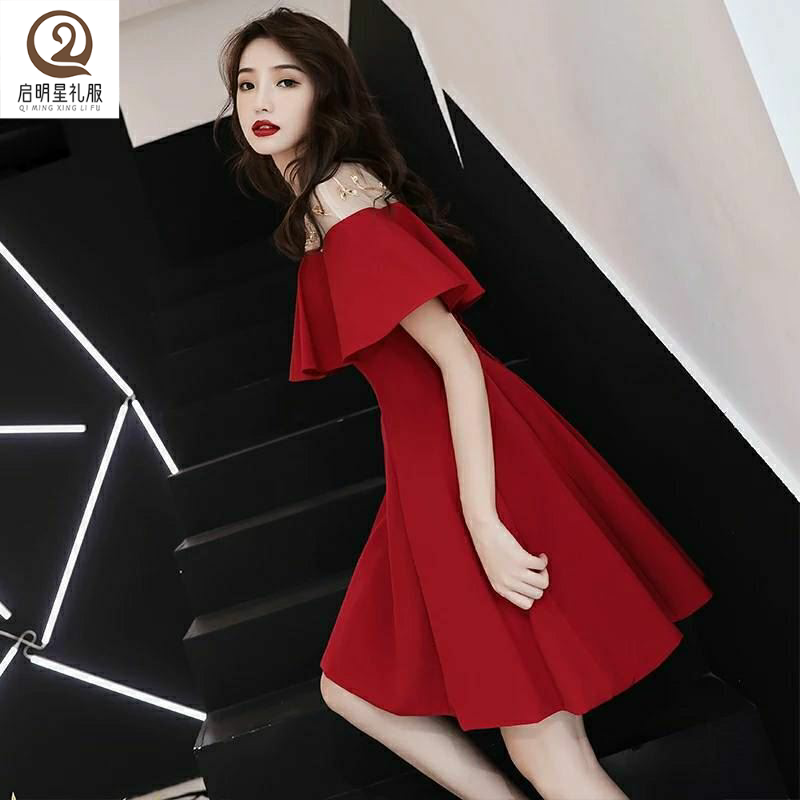 新娘敬酒服2021夏款显瘦高贵结婚小礼服女红色平时可穿短款回门服