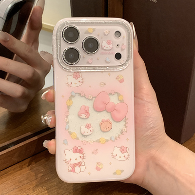 诺峰ins甜美少女花朵透明小猫头适用iPhone17pro手机壳苹果16promax带镜头膜15防摔全包硬壳14新款不撞壳