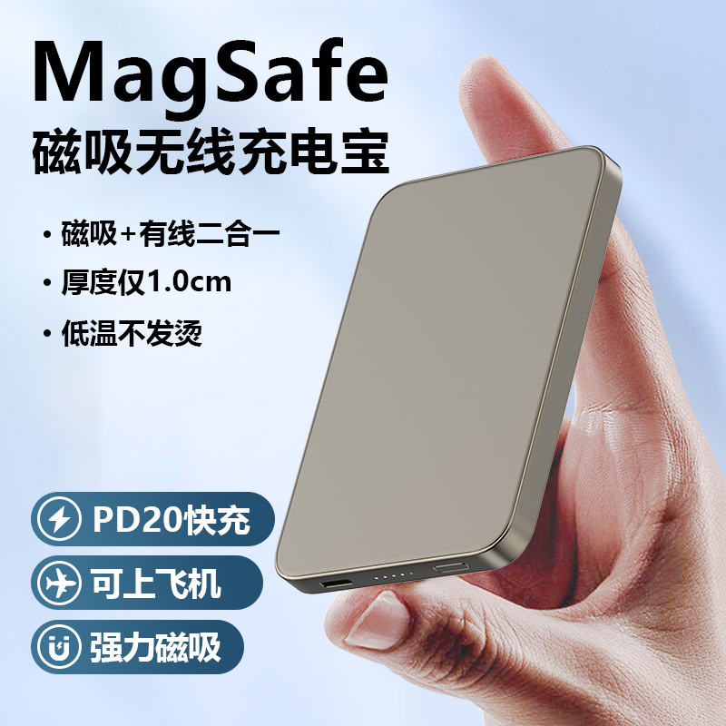 【超薄】苹果Magsafe磁吸无线充电宝快充适用iPhone15/14大容量13promax/12背吸式15pm外接电池磁力无限便携