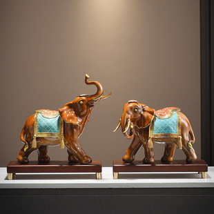 珐琅彩大象摆件一对高档客厅玄关电视柜办公室装饰品乔迁开业礼品