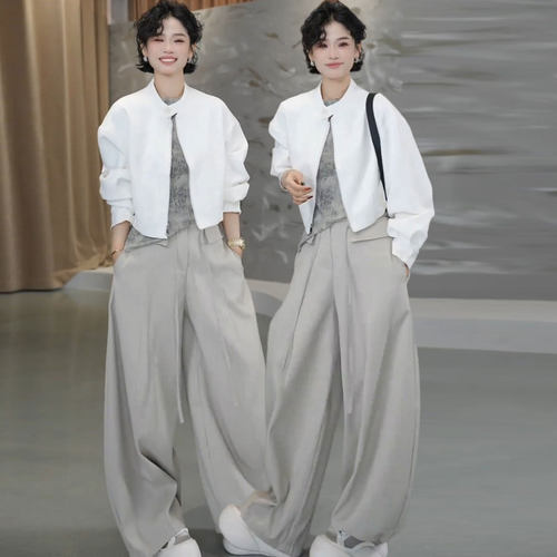 短款夹克外套+阔腿裤两件套