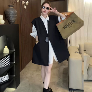 马甲女款2026春秋新款黑色中长款慵懒风西装马夹外穿百搭休闲外套